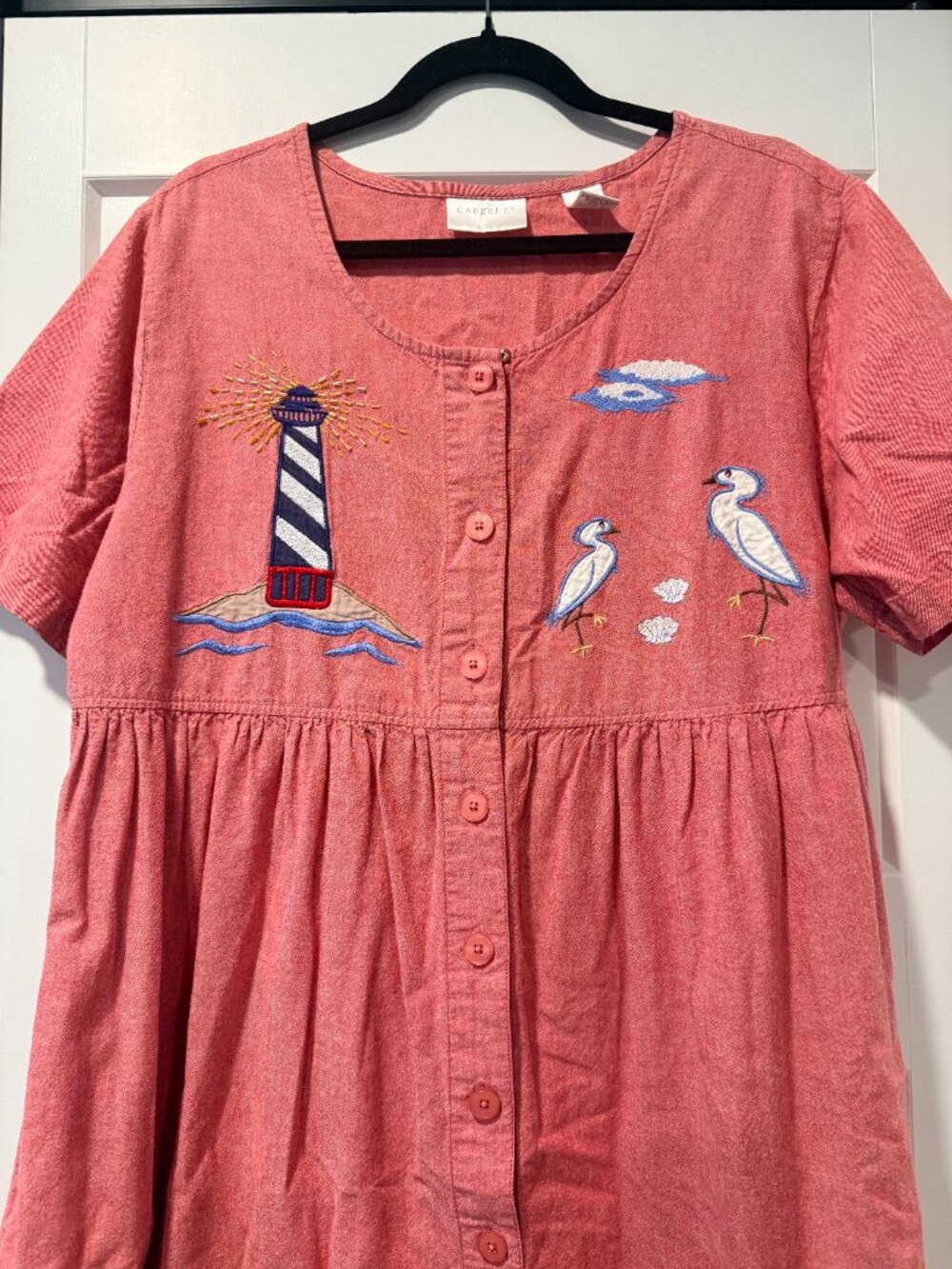 Cabernet Coral Button-Front Midi Dress with Nautical Embroidery - Picture 2 of 4